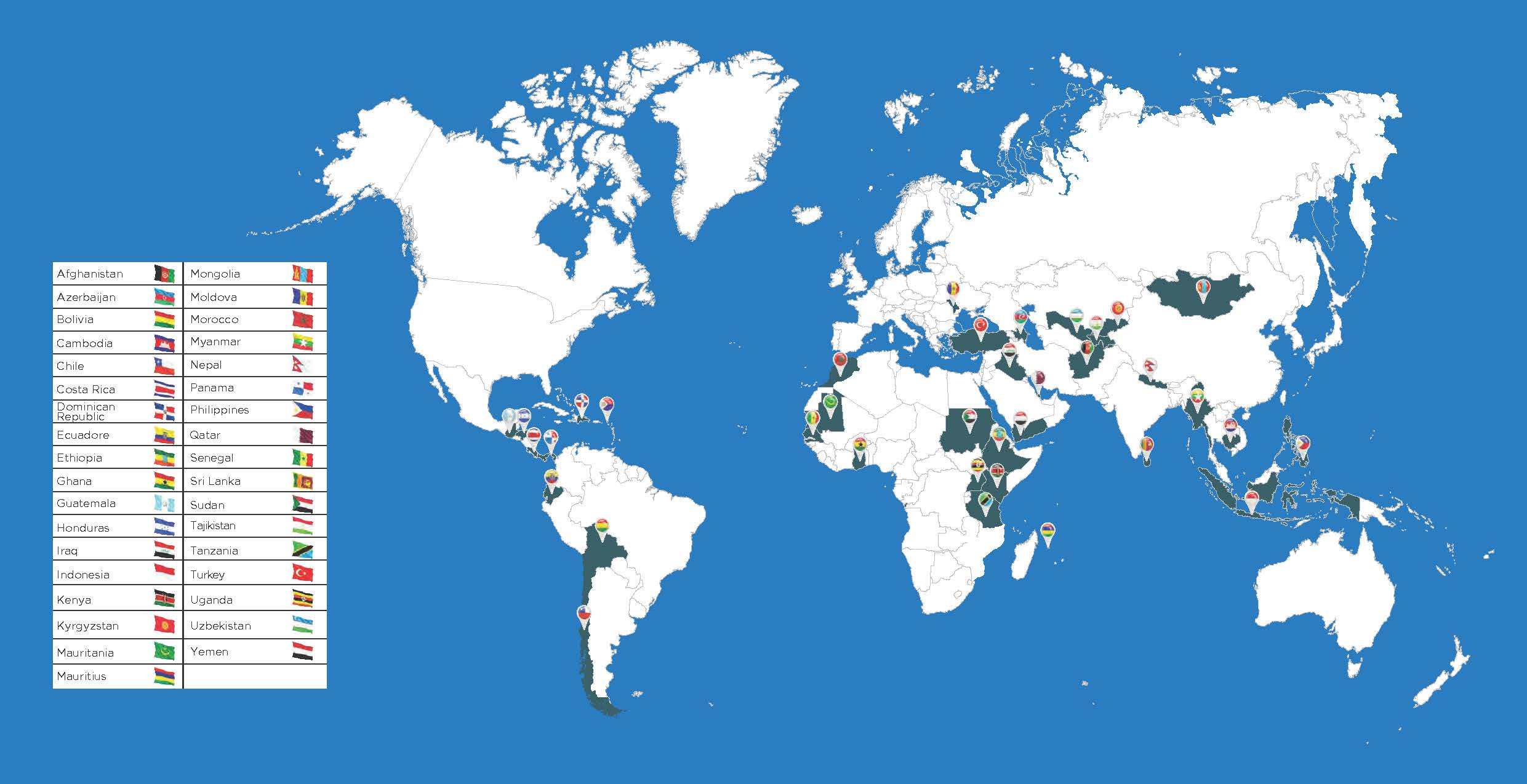World map showing Ferozsons export footprint